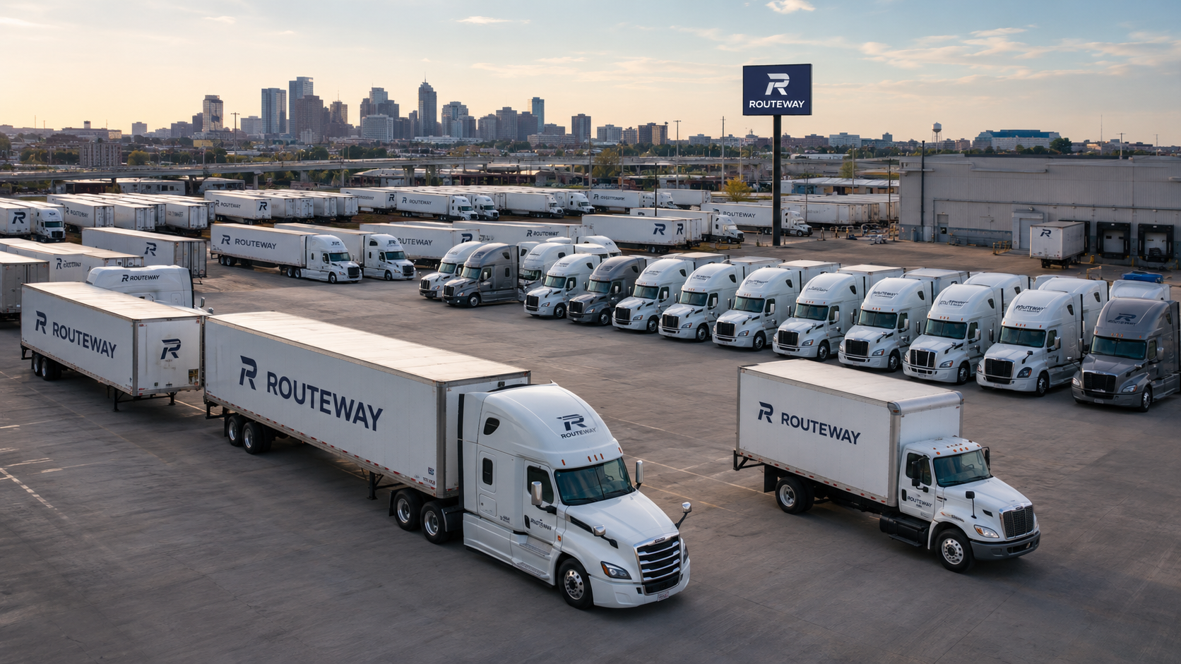 Routeway terminal yard with Routeway trucks and trailers